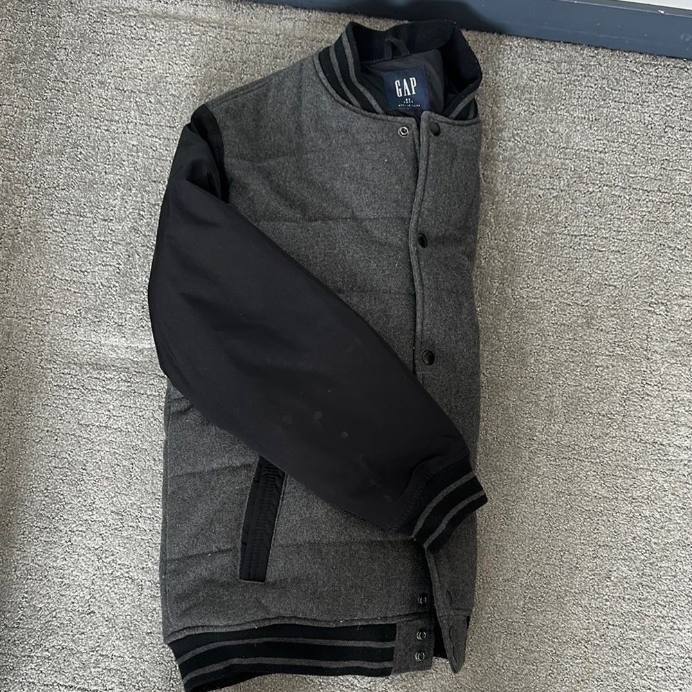 GAP Men's Gray and Black Varsity Jacket